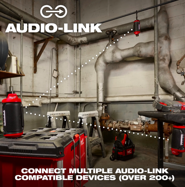 Milwaukee M12 PACKOUT Speaker mounted on a PACKOUT storage system